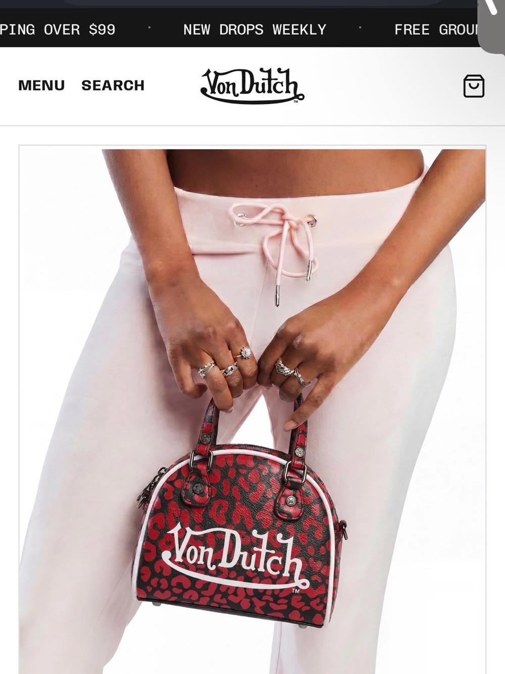Von Dutch Red Leopard Mini Dome Satchel